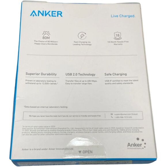 Anker 322 USB-A to USB-C Cable 10ft Braided White Fast Charging New Sealed - Picture 7 of 9